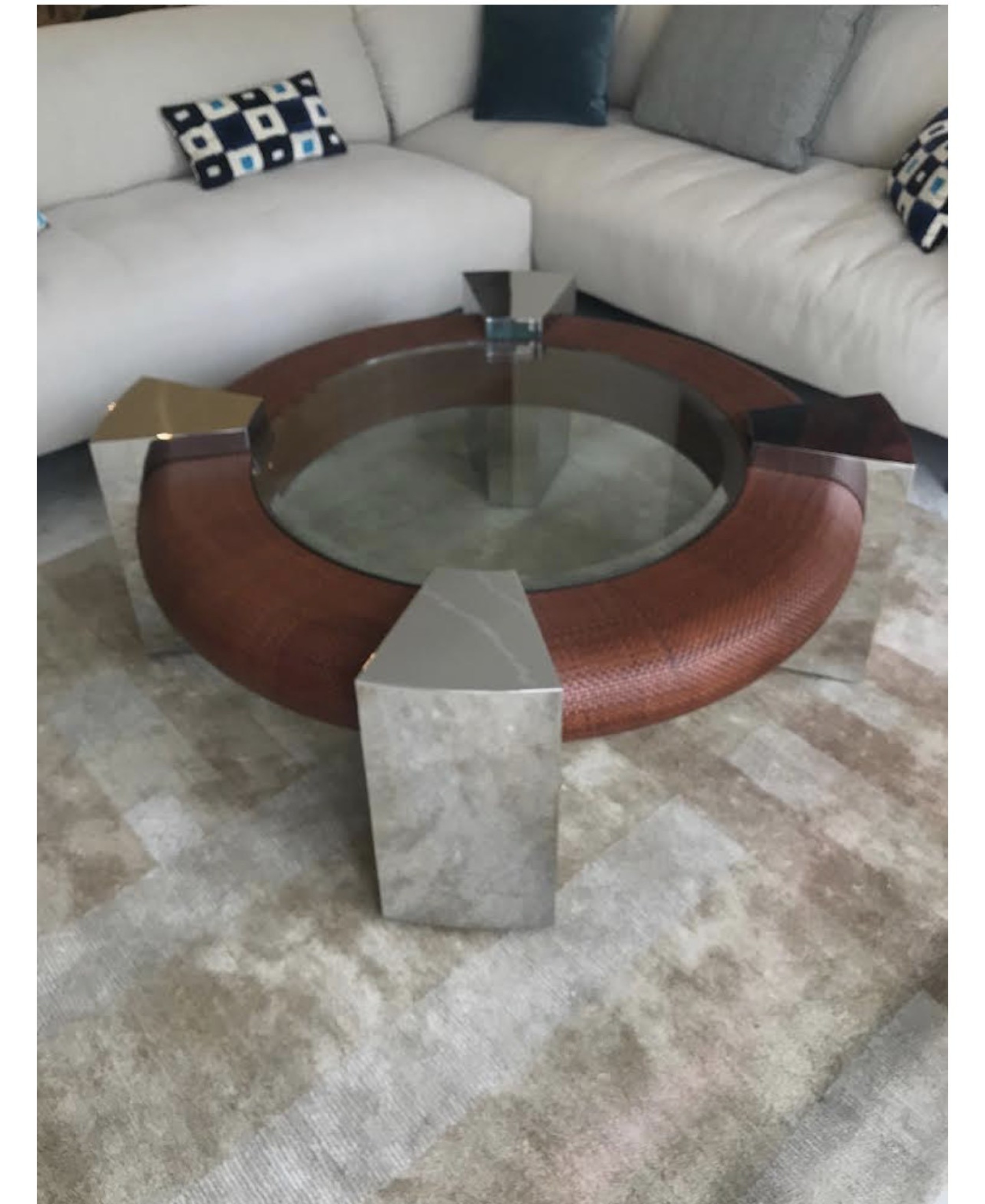 Round faux skin and metal coffee table